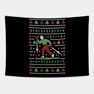 Skiing Ski Ugly Christmas Sweater Tapestry