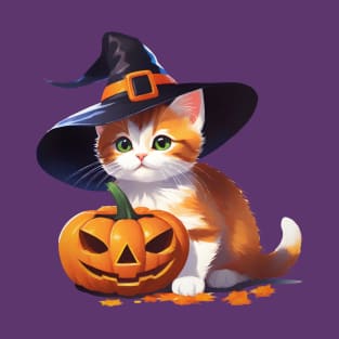 Ginger kitten with Halloween pumpkin T-Shirt