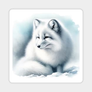 Winter's Whisper: Delicate Arctic Fox Watercolor Magnet