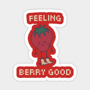 Feeling Berry Good! 8-Bit Pixel Art Strawberry Magnet