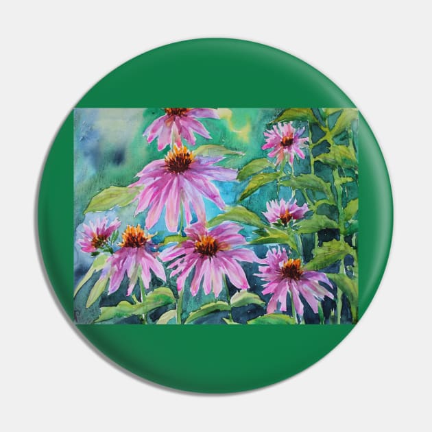 Echinacea Watercolor Painting Pin by SvitlanaProuty