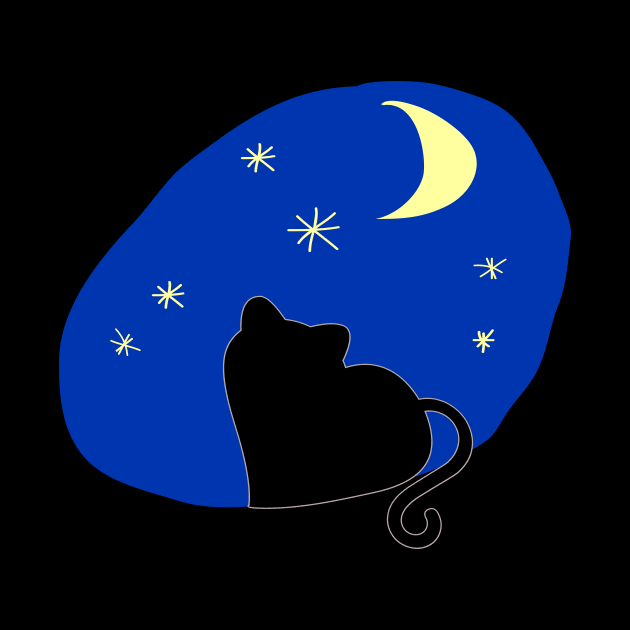 The kitten Staring at Sky Stars Moon by lunalunera