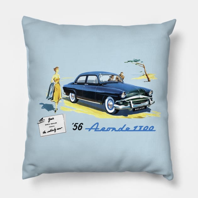 1956 SIMCA ARONDE - advert Pillow by Throwback Motors