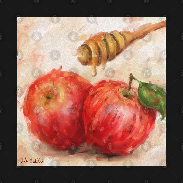 Loose and Artistic Painting of 2 Red Apples with a Honey Dipper by ibadishi