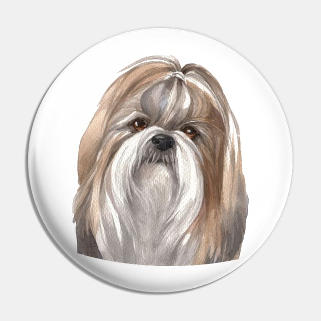 Shih Tzu Watercolor Art Pin by doglovershirts