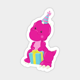 Birthday Dinosaur, Pink Dinosaur, Party Hat, Gifts Magnet