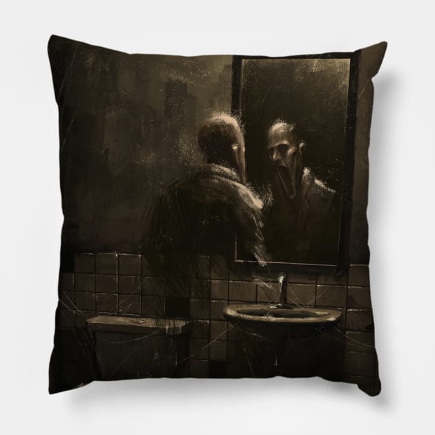 The bathroom Pillow by Danny Ingrassia Art