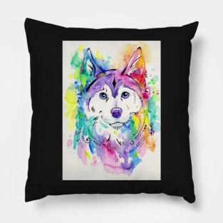 Happy - Siberian Husky Dog Art Pillow