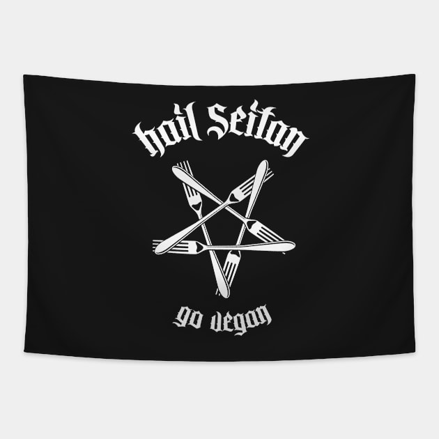 Hail Seitan - Go vegan 1.1 (white) Tapestry by Mystic-Land