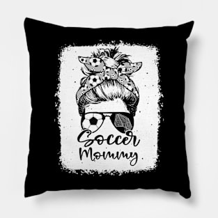 Soccer Mommy Vintage Leopard Messy Bun Bleached Pillow