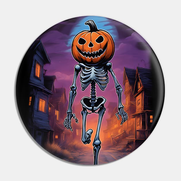 Halloween skeleton with pumpkin head Pin by Ravenglow