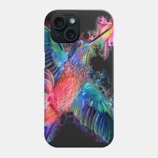 Colorful rainbow hummingbird watercolor art print Phone Case