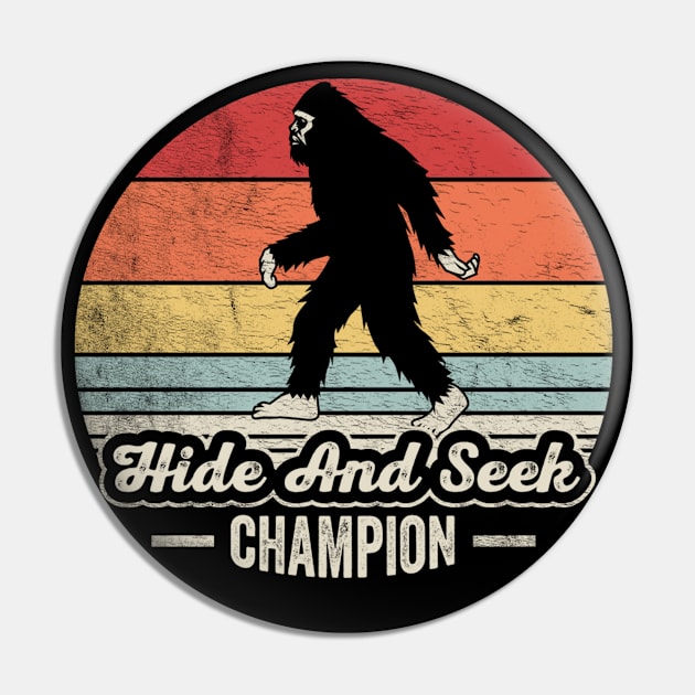 Retro Vintage Bigfoot Hide And Seek Champion Funny Camping Hiking Outdoor Pin by SomeRays