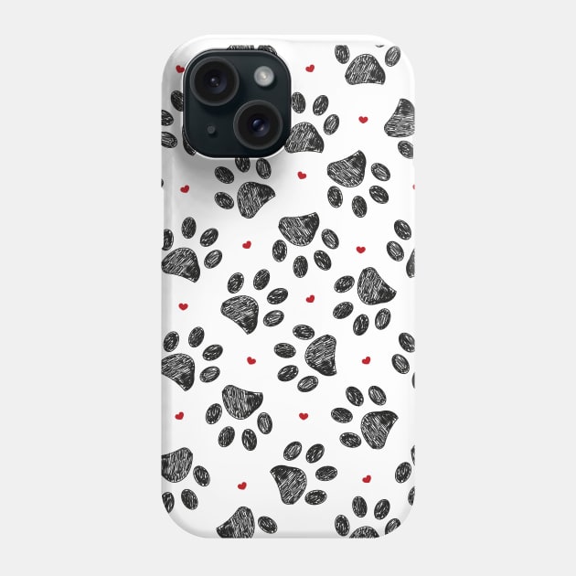 Black paw print with red hearts pattern Phone Case by GULSENGUNEL