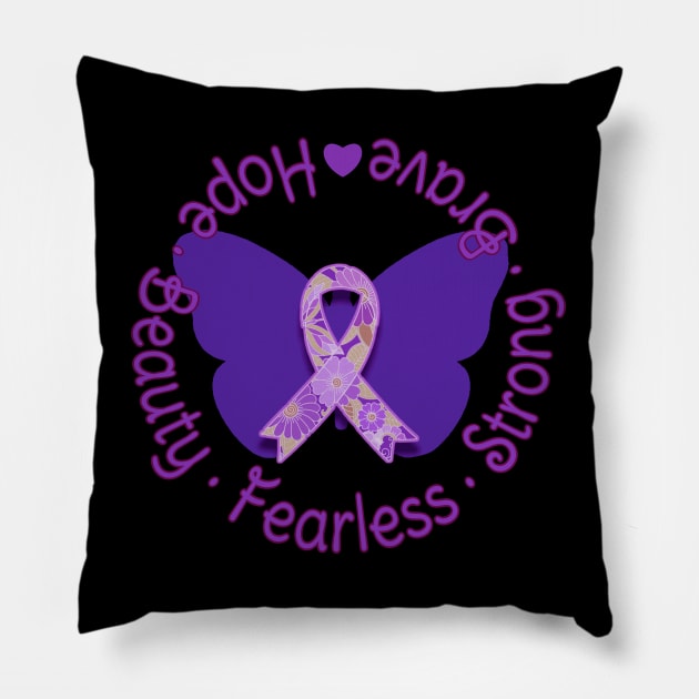 Purple Awareness Ribbon Floral Design Pillow by AlondraHanley