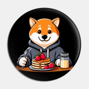 Shiba Inu Loves Strawberry Pancakes Pin