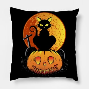 Black Cat on Pumpkin Halloween Pillow