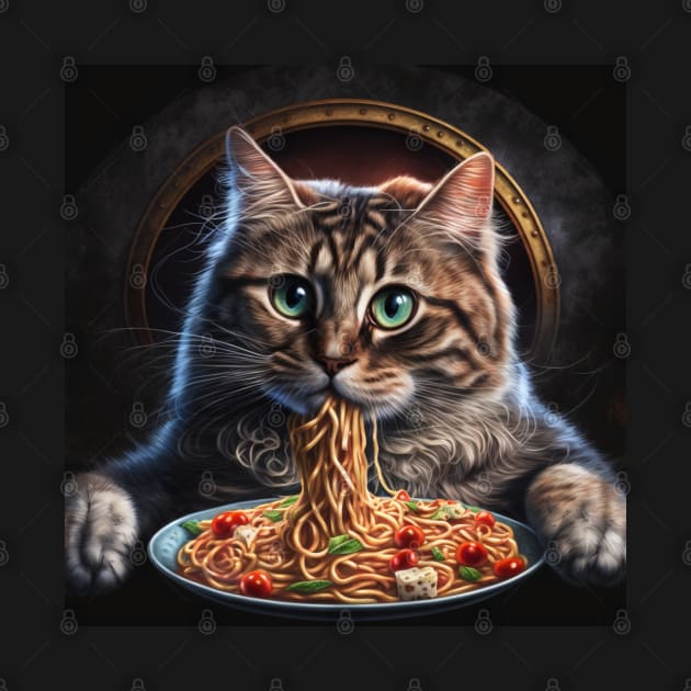 Funny Cat Eating Spaghetti by DreamMeArt