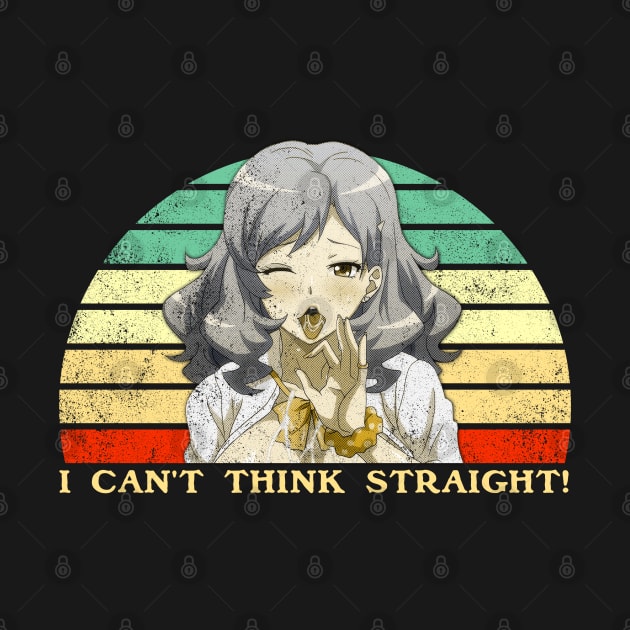 I Can't Think Straight - Lesbian Anime Pun - Retro Sunset by clvndesign