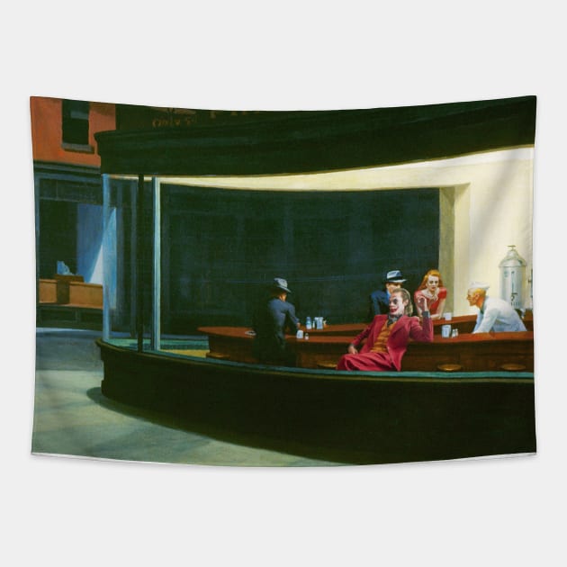 Edward Hopper Nighthawks featuring Famous Villain Tapestry by luigi-tarini