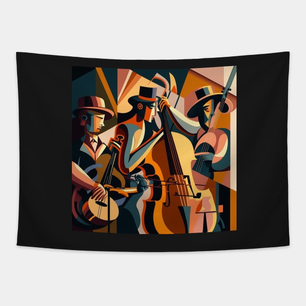 Abstract Art - men playing JAZZ Tapestry by Buff Geeks Art