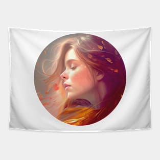 abstract girl painting, pretty woman with long red hair Tapestry