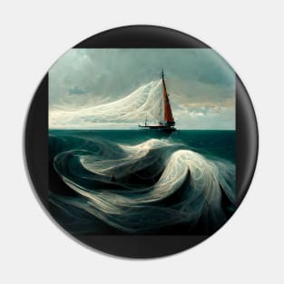 Boat sailing on violent waves Pin