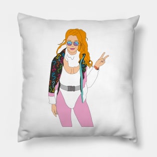 redhead ski girl vintage ski suit sunglasses skiing 80's Pillow