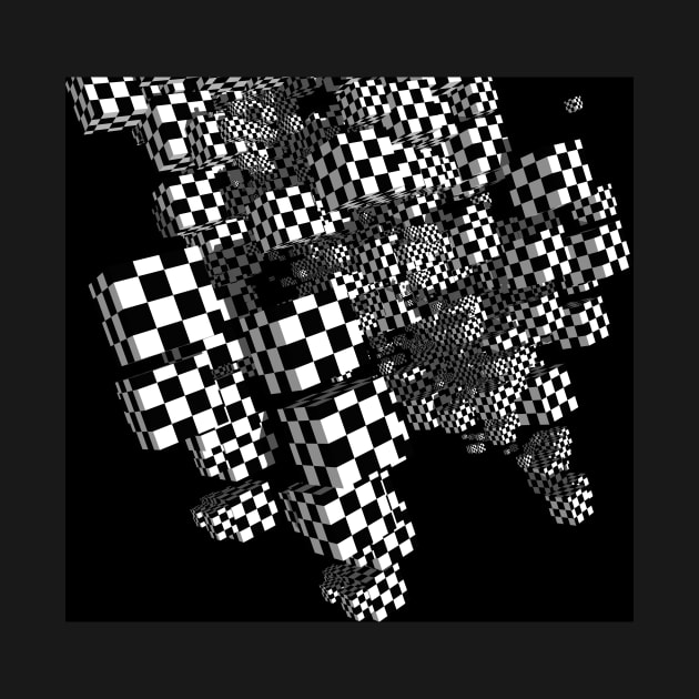 Geometric cubes in black and white check pattern by victorhabbick