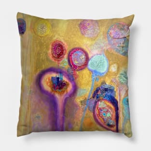 Harmonic Variations in pink, gold and blue Pillow