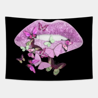 Butterflies, sparkling lips kiss 3 Tapestry