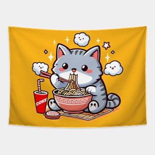 Cute Cat Eating Ramen Tapestry