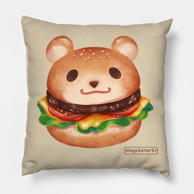 Mr. Burger Bear Pillow by magsterarts