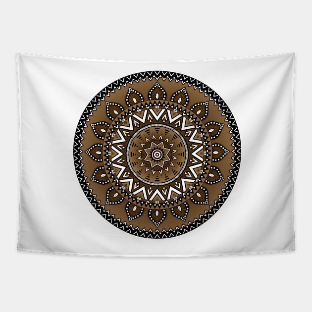 Mandala with African-inspired patterns Brown tint Tapestry by AudreyJanvier