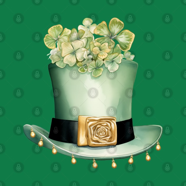 St Patrick's Day Leprechaun Hat and Clover with Gold Beads by mw1designsart