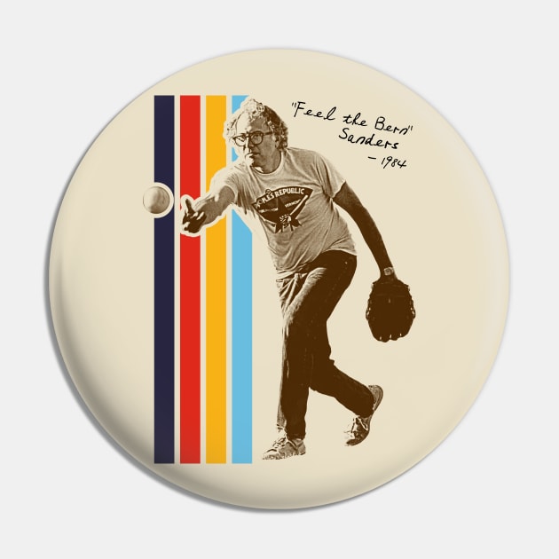 Bernie Baseball // Retro 80s Bernie Sanders Playing Baseball Fan Art Pin by darklordpug