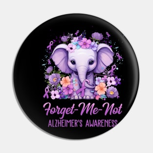 Forget Me Not Alzheimer's Awareness Month Elephant Flower Pin