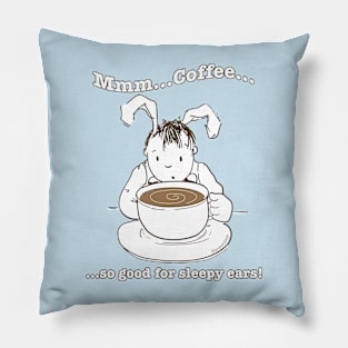 Sleepy Rabbit Enjoys His Morning Coffee Pillow