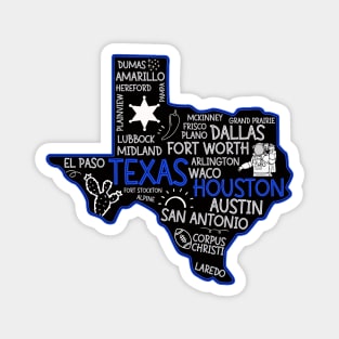 Houston Texas cute map Houston San Antonio Dallas Austin Fort Worth El Paso Magnet