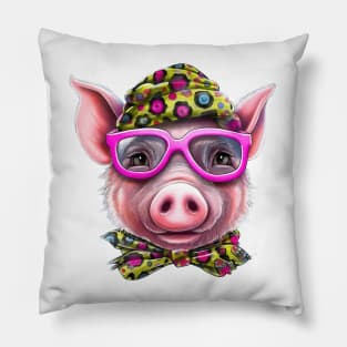 Pig with Glasses #4 Pillow