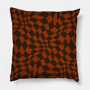 Brown and Orange Distorted Warped Checkerboard Pattern II Pillow