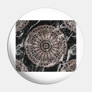 Marble mandala - deco rose gold on black Pin