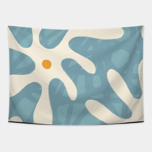 Abstract White Flowers Aesthetic pastel blue pattern Tapestry