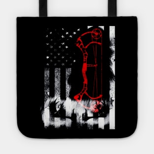 Bow Hunting US Flag Shirt Deer Hunter Tote