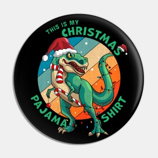 This Is My Christmas Pajama Shirt T-Rex Santa Claus Dinosaur Xmas Pin