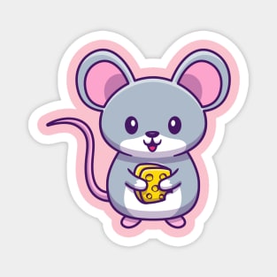 Cute Mouse Holding Cheese Cartoon Magnet