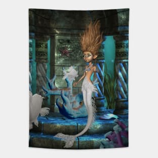 Cute little mermaid with fantasy fish Tapestry