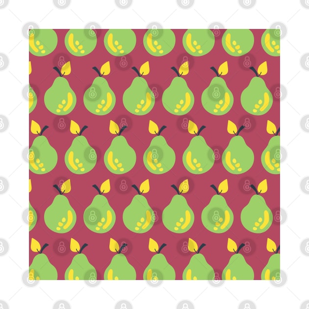 Pears lined up on a cheery red background by Sandra Hutter Designs