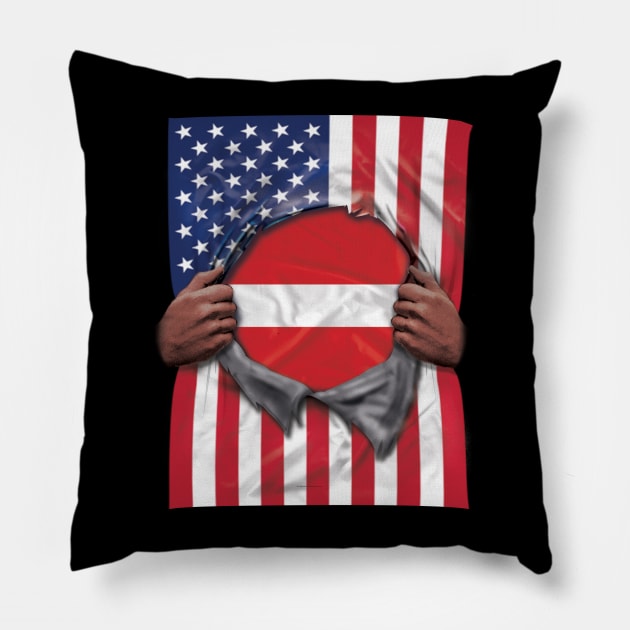 Latvia Flag American Flag Ripped - Gift for Latvian From Latvia Pillow by Country Flags