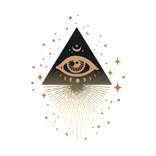 The third eye illuminati surrounded by stars. Vector third eye sign T-Shirt